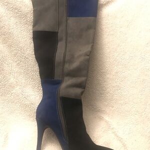 Stylish Women's Knee-High Boots - Black, Blue and Gray